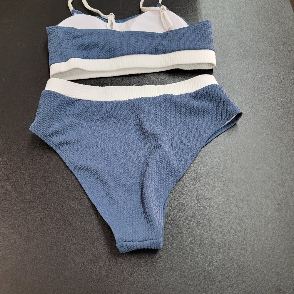 Blue and white bikini